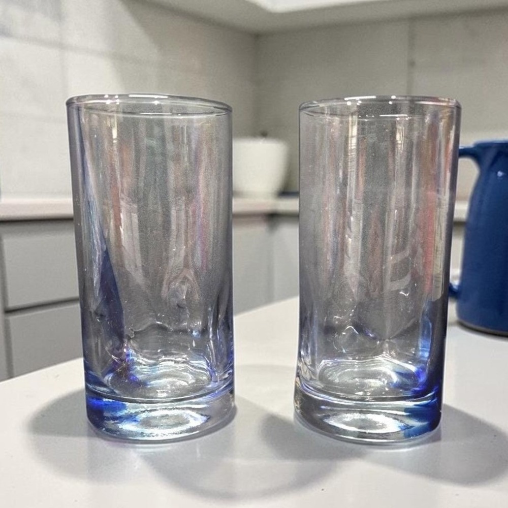 Libbey Impressions Cobalt Blue Ribbon Tumblers, Set of 2, Swirl Dimpled Glasses